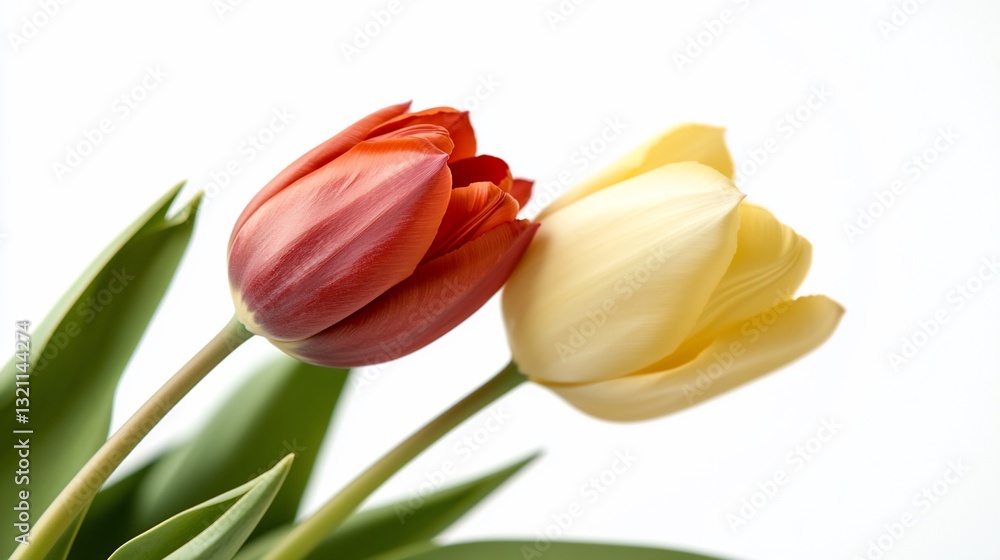 Two tulips, red and yellow, close-up Two tulips, red and yellow, close-up
