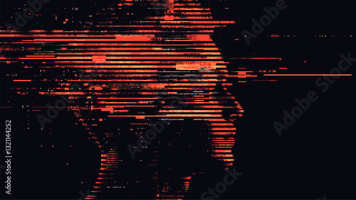 Abstract glitch effect background. head silhouette. digital art. pixel glitch texture. Data visualization concept. digital distortion and noise effect. banner or poster. Vector Illustration. 