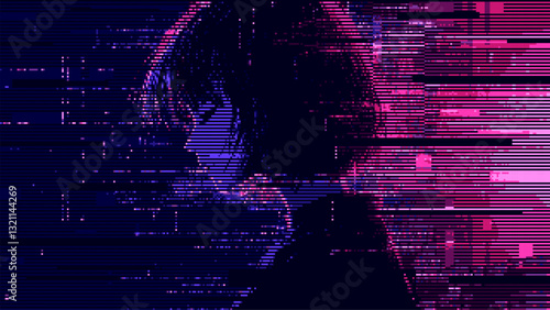 Abstract glitch effect background. head silhouette. digital art. pixel glitch texture. Data visualization concept. digital distortion and noise effect. banner or poster. Vector Illustration. 