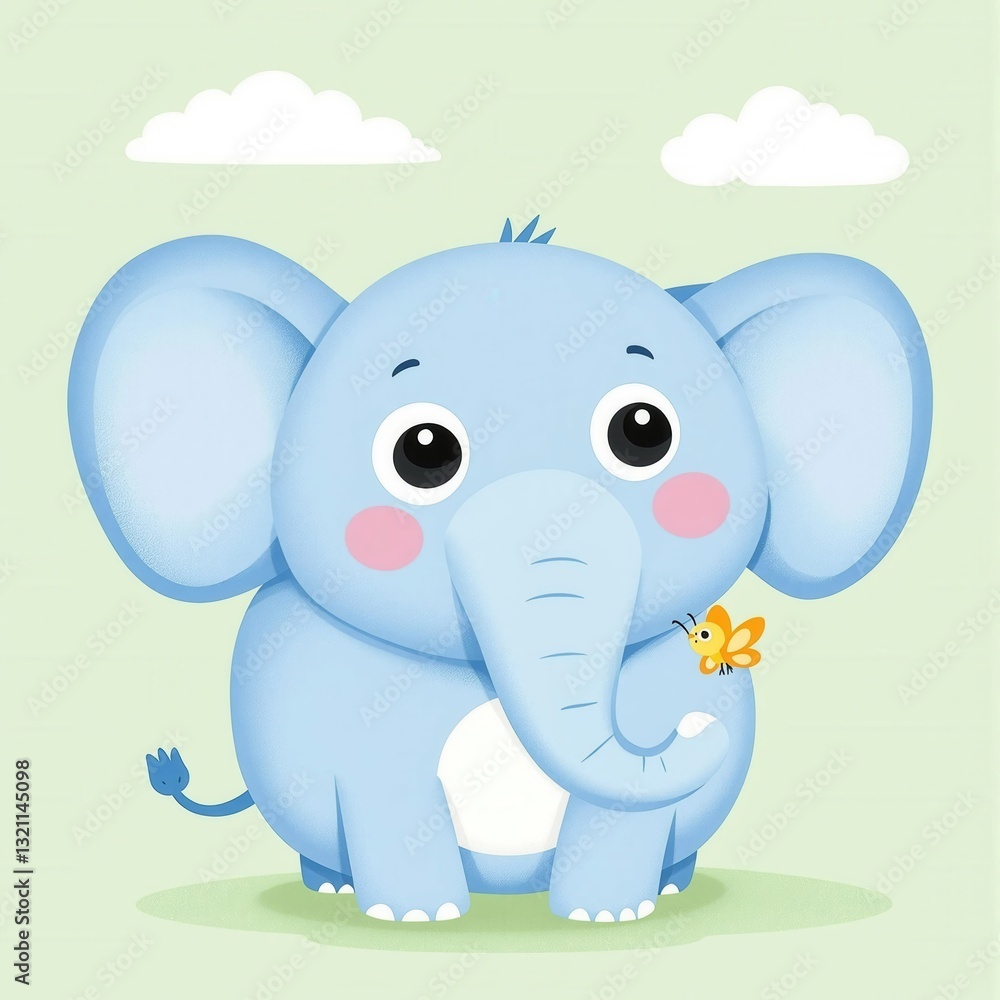 Naklejka premium A cartoon elephant holding a butterfly in its trunk