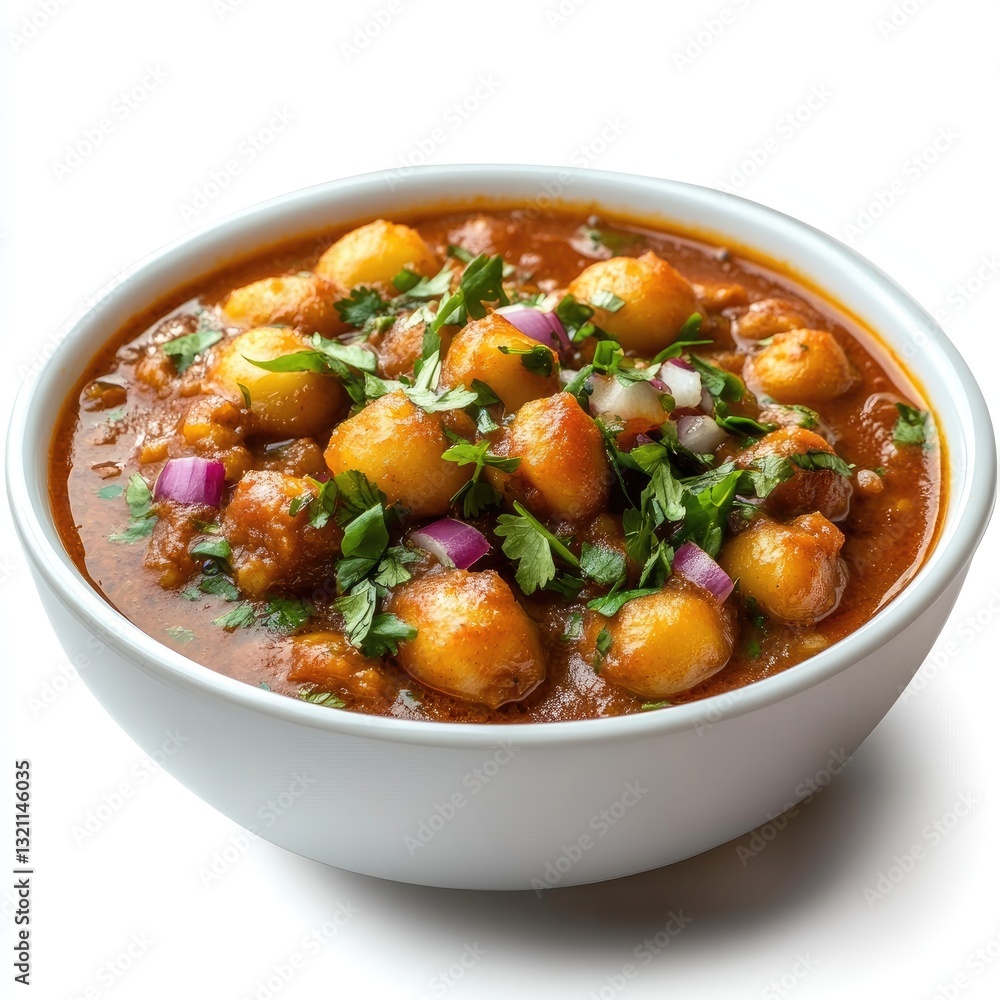 Delicious Indian Aloo Chole Curry Dish Served in a White Ceramic Bowl