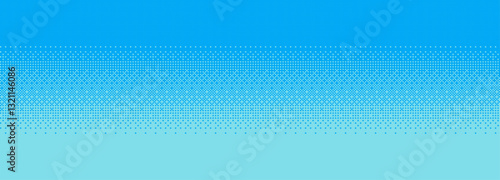 Wide simple blue sky pixel art background with a halftone pattern. 2D vector graphic. 8 bit Retro game level background. Vector Graphics. horizontal gradient.