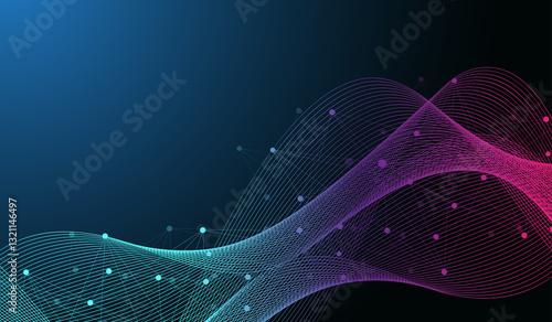 Digits abstract background with connected line and dots, wave flow. Digital neural networks. Network and connection background for your presentation. Graphic polygonal background, illustration