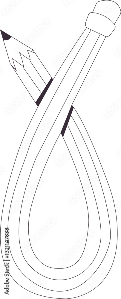 Twisted curved comic pencil doodle sketchy. Line hand drawn simple pencil. Funky flexible school supplies. Trendy writing tool. Vector illustration Twisted curved comic pencil doodle sketchy. Line hand drawn simple pencil. Funky flexible school supplies. Trendy writing tool. Vector illustration