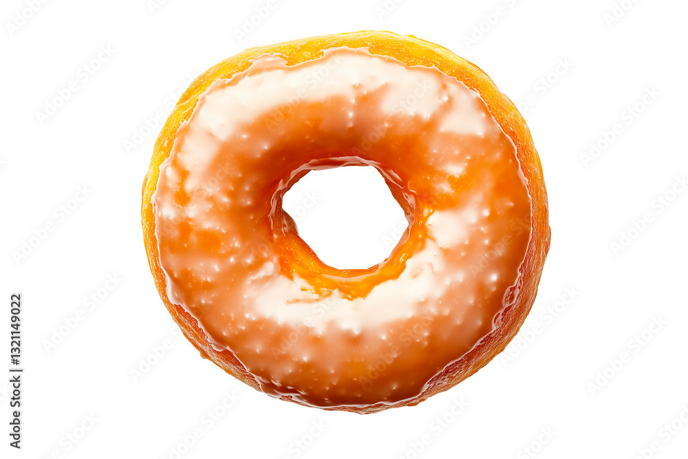Sweet delicious glazed donut close up isolated on transparent PNG background.