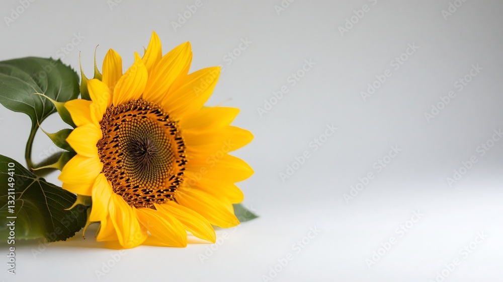 Obraz premium Vibrant sunflower rests on a plain white background