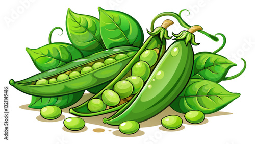 Fresh green peas on white background