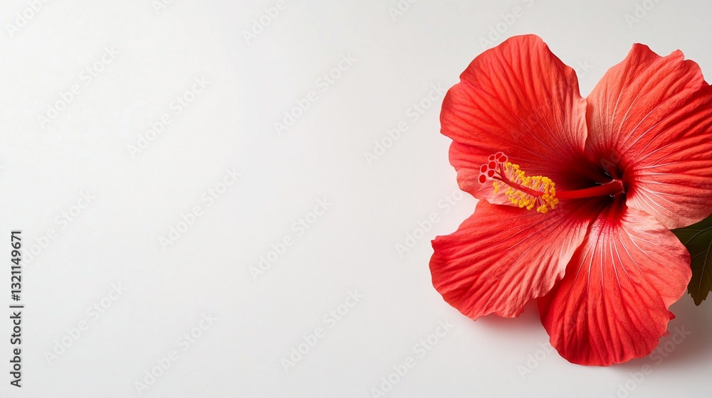 Obraz premium Vivid red hibiscus blossom on white backdrop