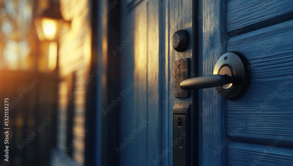 Sunset Glow on a Blue Door Handle Sunset Glow on a Blue Door Handle