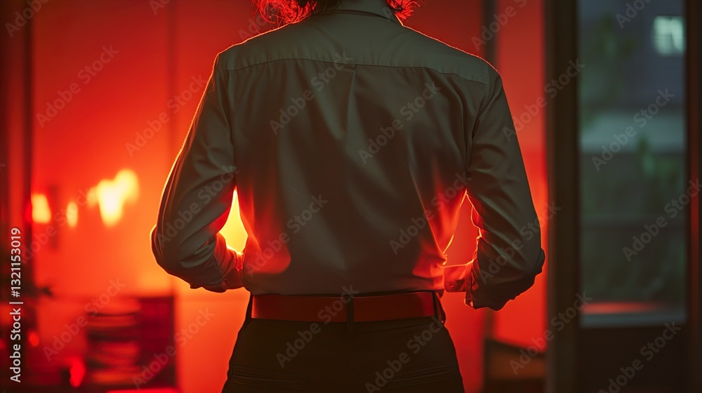 Obraz premium Mysterious Figure in Red Light: A Backlit Portrait