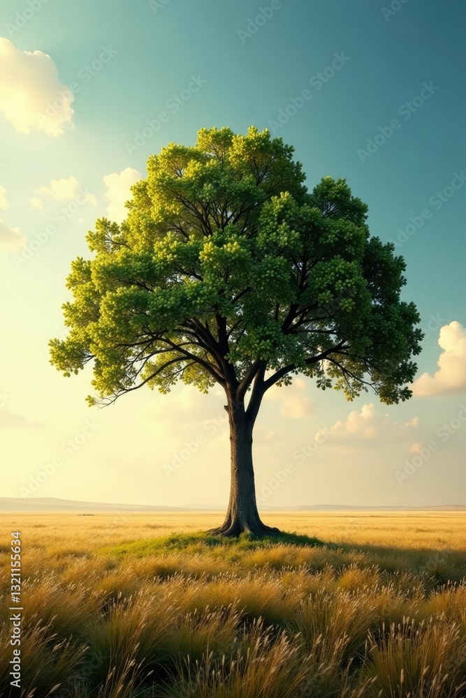 Fototapeta premium Tree isolated in a vast empty space with no horizon, solitary tree, trees, vastness