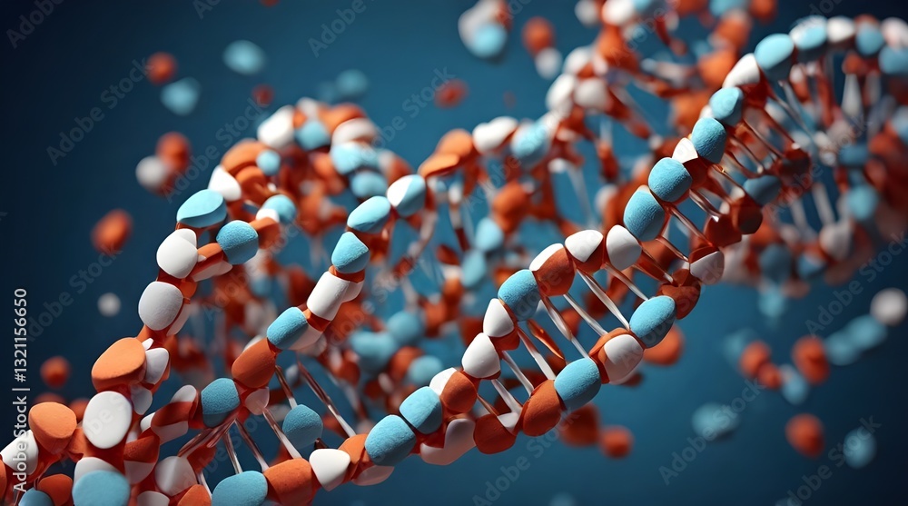 A creative image of pills forming a DNA helix, representing the impact of genetics.generative.ai