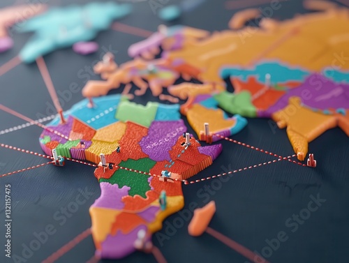 A digital map showing global trade flows with policy changes highlighted, representing their impact on market competition