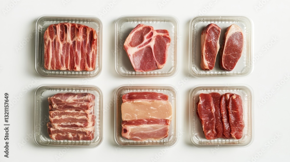 Freshly Packaged Raw Meat Cuts in Clear Containers Ready for Cooking and Culinary Preparation Freshly Packaged Raw Meat Cuts in Clear Containers Ready for Cooking and Culinary Preparation