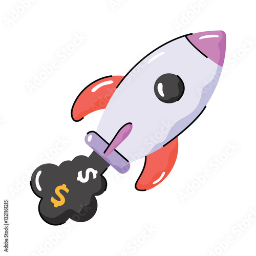 Rocket with money denoting business startup hand drawn icon