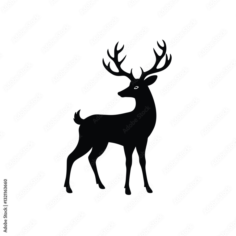Obraz premium Reindeer black silhouette on white background