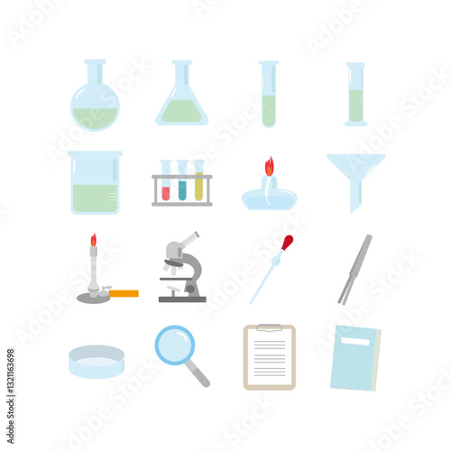 実験器具のベクターイラストセット｜フラスコ・ビーカー・試験管 – Laboratory Equipment Vector Illustration Set