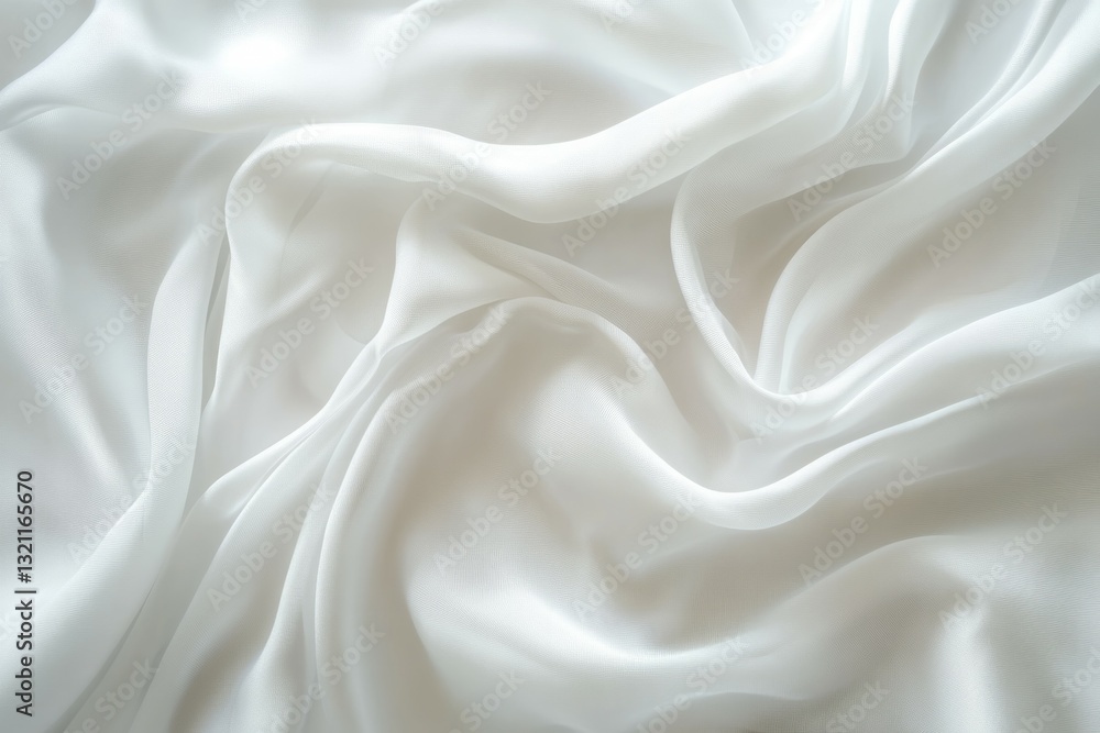 Fototapeta premium Smooth white silk folds on fabric surface. AI generated