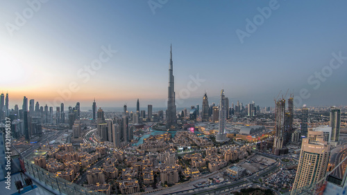 Canvas Print Dubai Downtown day to night timelapse view from the top in Dubai, United Arab Em
