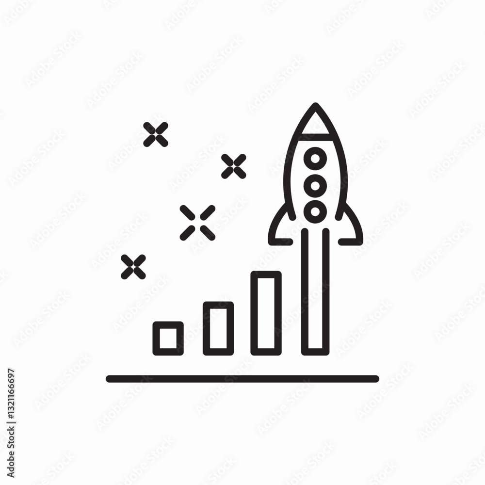 Growth rocket chart icon vector sign Growth rocket chart icon vector sign