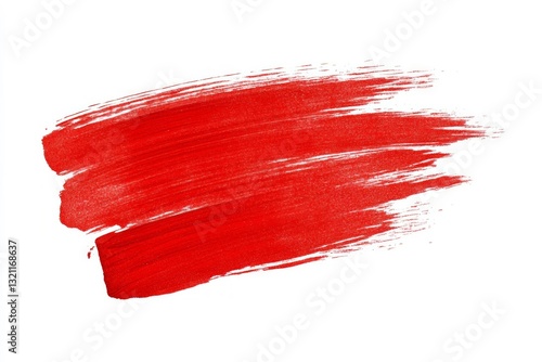 Red paint stroke on solid white background. AI generated