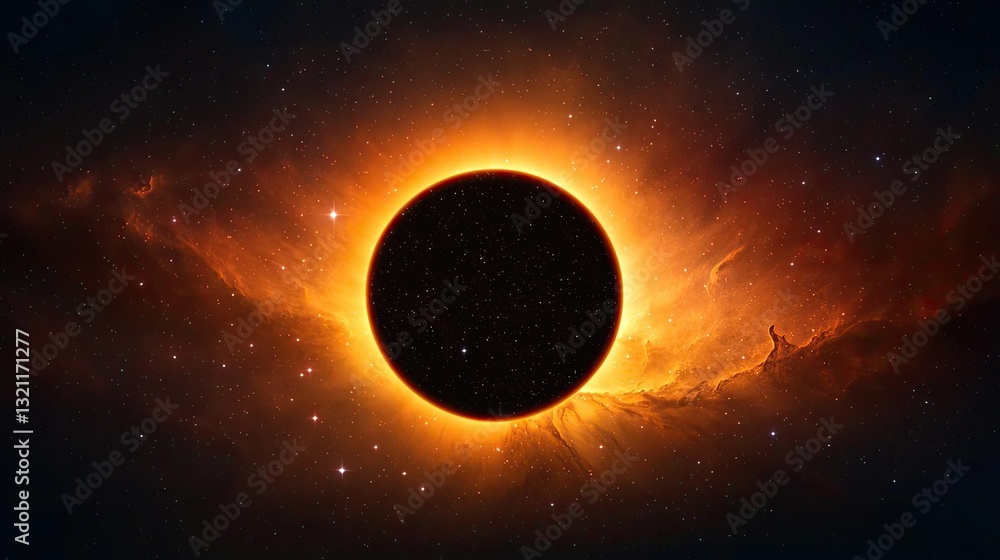 Fototapeta premium Dark sky idea. A stunning solar eclipse with an orange halo around the blackened sun.