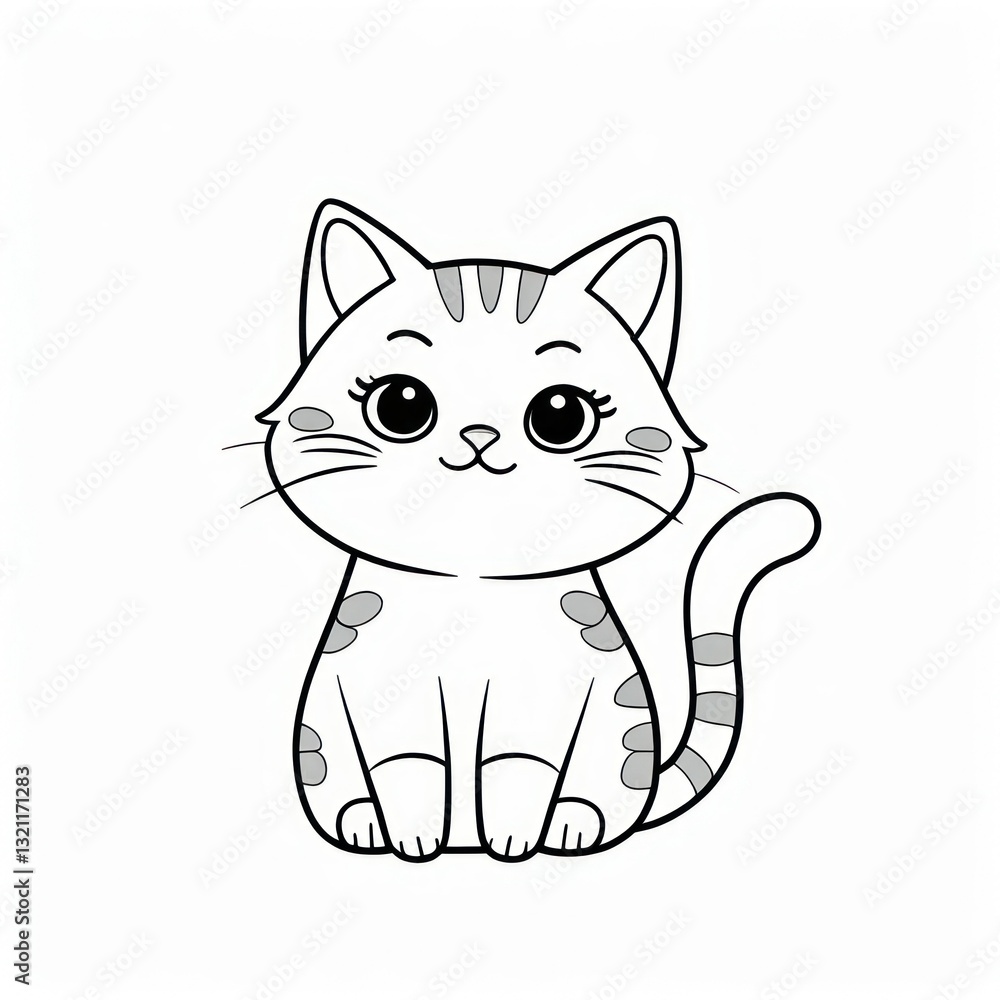 Cute cartoon cat coloring page (2) Cute cartoon cat coloring page (2)