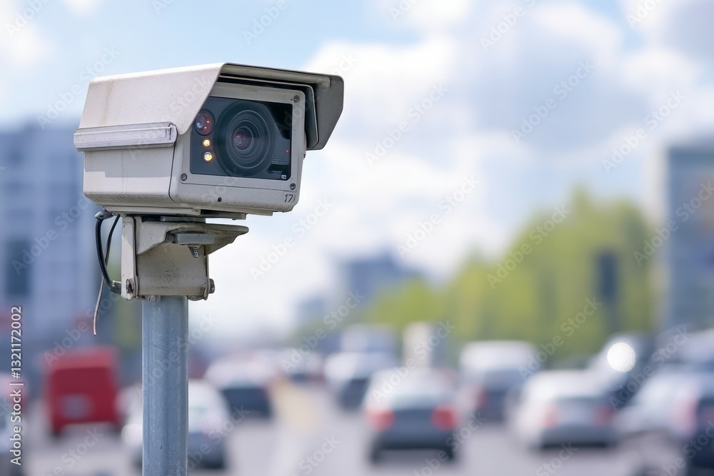 Urban traffic jam monitored by surveillance cameras during dusk. AI generative Urban traffic jam monitored by surveillance cameras during dusk. AI generative