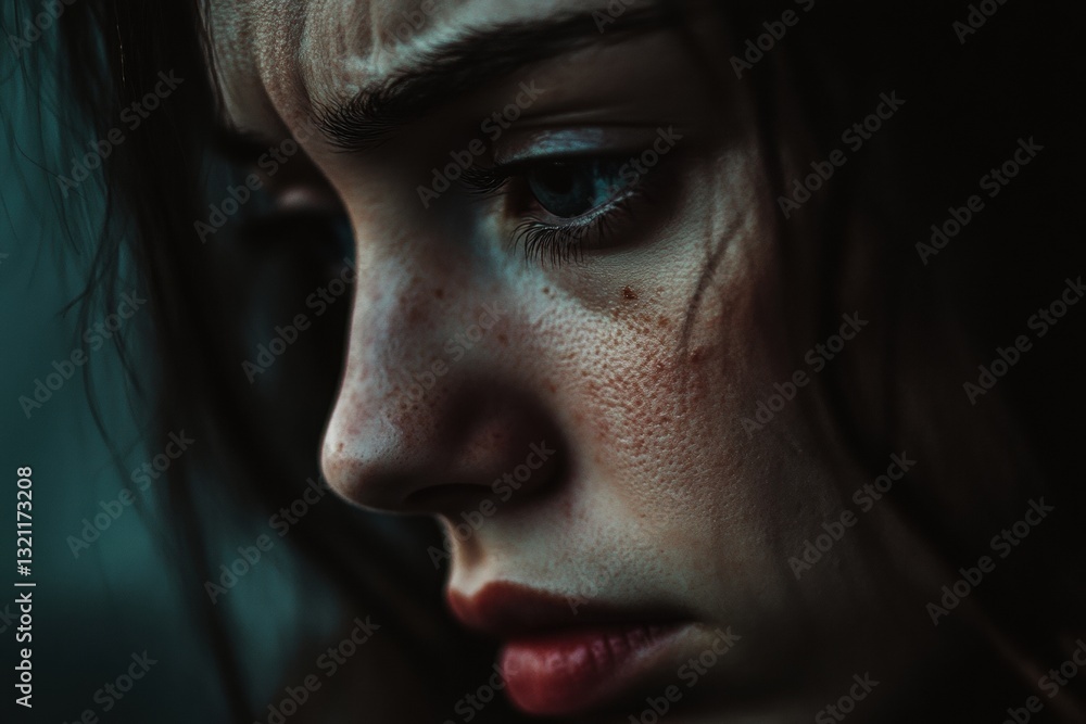 Young woman with freckles showing sadness and worry Young woman with freckles showing sadness and worry