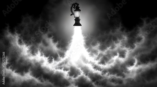 Solitary street lamp beaming light in an atmospheric fantasy realm