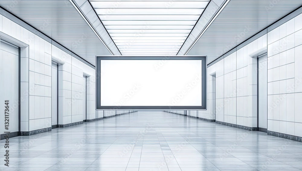 Modern subway corridor with blank screen Modern subway corridor with blank screen