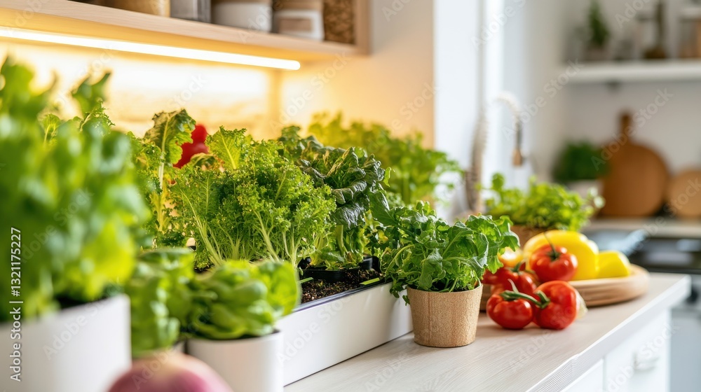 Fresh Hydroponic Vegetables in a Modern Kitchen with Natural Light and Vibrant Colors Fresh Hydroponic Vegetables in a Modern Kitchen with Natural Light and Vibrant Colors
