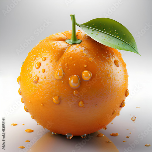 A Vibrant, Juicy Orange Glistening With Morning Dew, A Burst Of Freshness And Summers Sweetness, Reflecting Light In A Studio Setting
