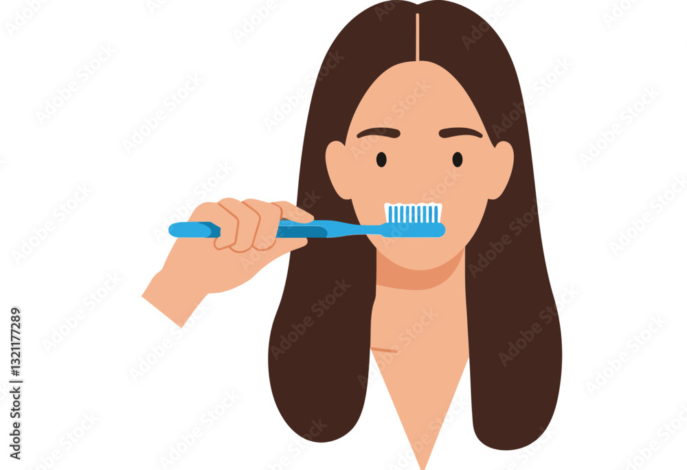 Woman brushing her teeth in a minimal flat design vector illustration Woman brushing her teeth in a minimal flat design vector illustration