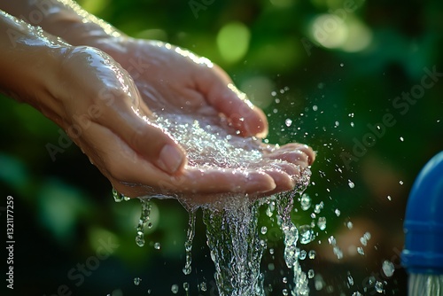 Wallpaper Mural Pure Water Flowing Through Hands Nature's Cleanliness and Refreshment Torontodigital.ca