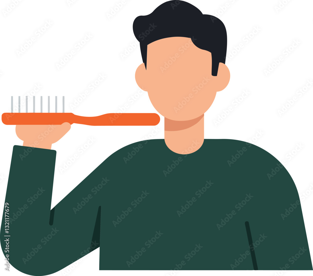 Person with toothbrush in hand performing oral hygiene flat vector art Person with toothbrush in hand performing oral hygiene flat vector art