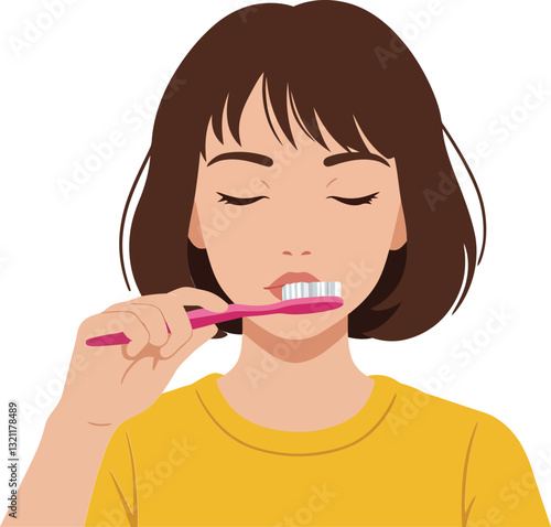 Woman brushing teeth in a flat design style vector illustration