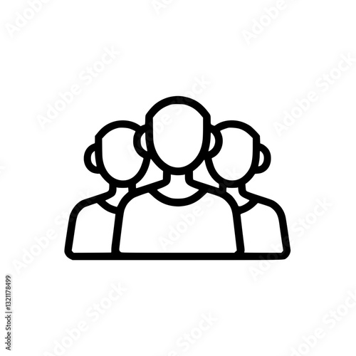 Team Outline: An icon showing three people standing together representing collaboration teamwork and community in a simple line art style