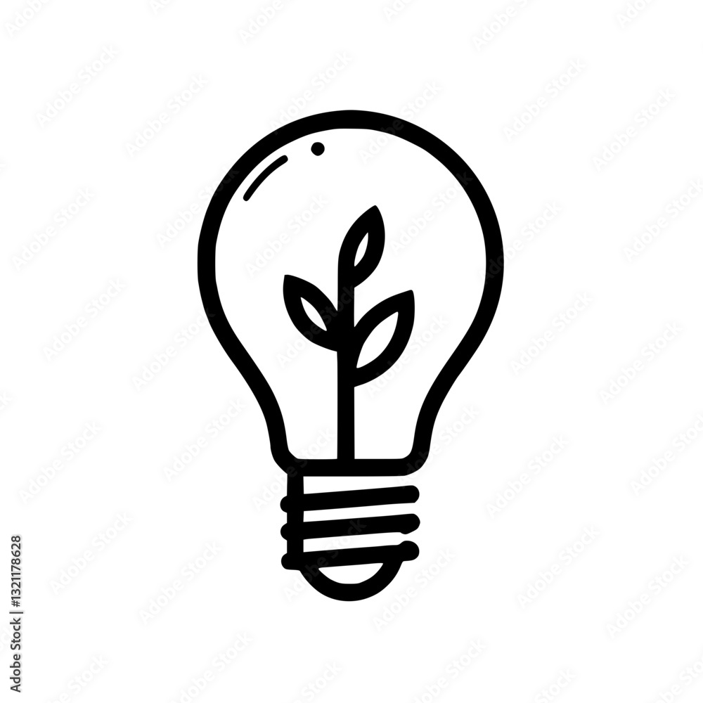 Eco-friendly lightbulb idea featuring a plant inside Represents renewable energy sources and green technology Perfect for sustainability concepts Eco-friendly lightbulb idea featuring a plant inside Represents renewable energy sources and green technology Perfect for sustainability concepts