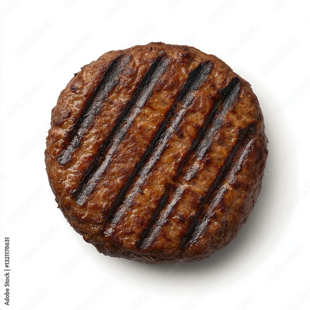 Grilled hamburger patty, perfectly browned Grilled hamburger patty, perfectly browned