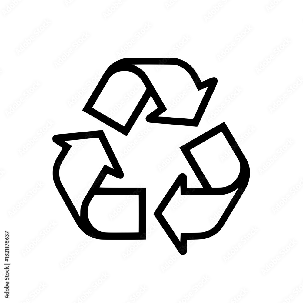 Recycling symbol consisting of three arrows creating a continuous loop Promoting environmental responsibility and sustainability through reusing materials Recycling symbol consisting of three arrows creating a continuous loop Promoting environmental responsibility and sustainability through reusing materials