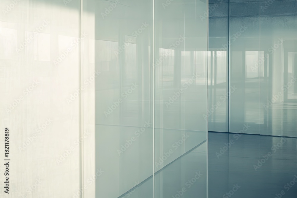 Fototapeta premium Modern, minimalist office space with sheer light filtering through