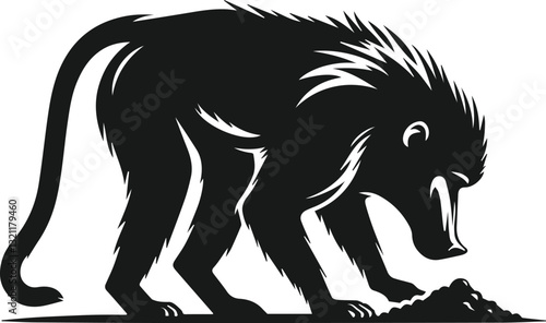 Baboon sniffing the ground animal vector