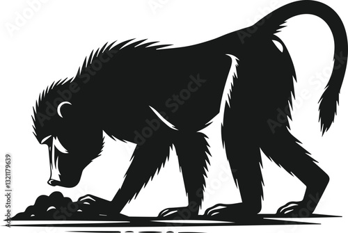 Baboon sniffing the ground animal vector