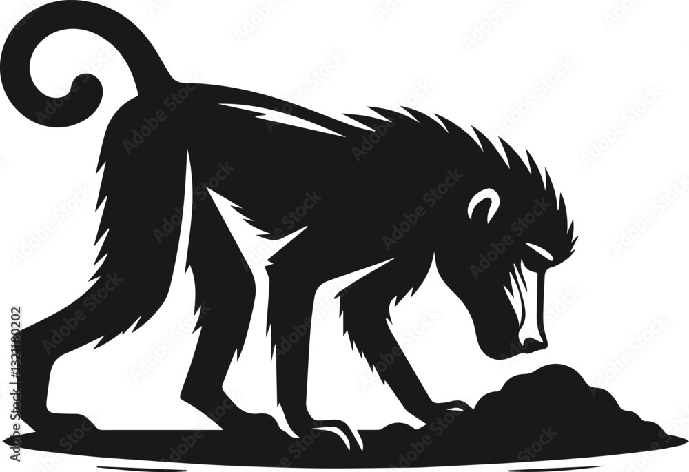 Obraz premium Baboon sniffing the ground animal vector