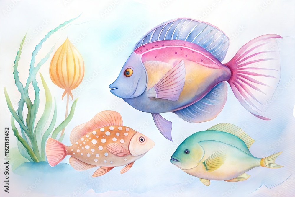 Fototapeta premium watercolor fish in aquarium isolated on white background