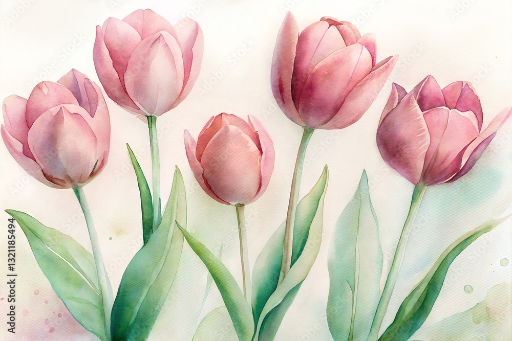 Fototapeta premium Watercolor Tulips flowers illustration on white background