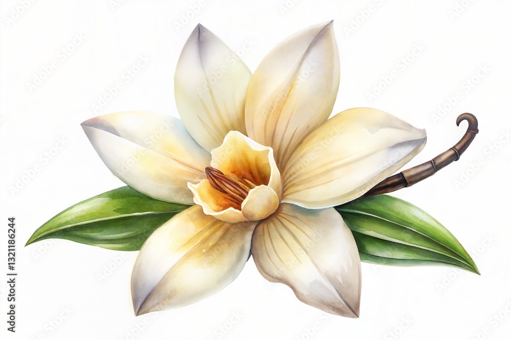 Fototapeta premium watercolor Vanilla flowers isolated on white background