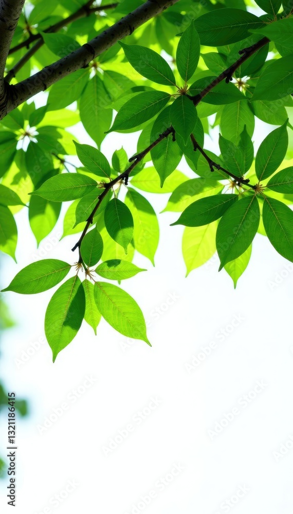 Tree limbs and leaves isolated on white background, lush foliage, leaf, tree Tree limbs and leaves isolated on white background, lush foliage, leaf, tree