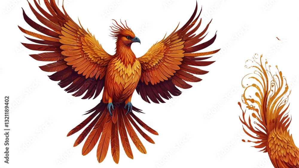 Fototapeta premium pheasant isolated on white. Phoenix is ​​flying. Orange bird